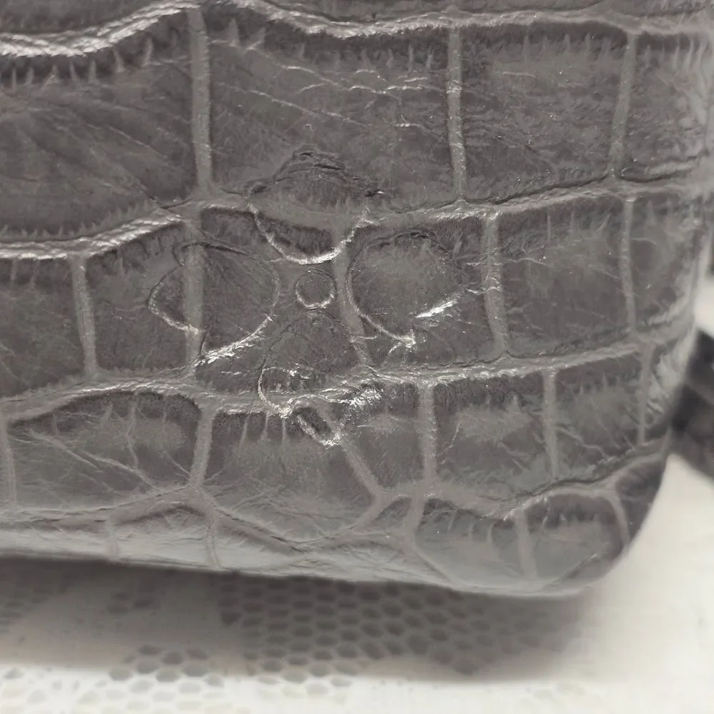 Patricia Nash Davoli Genuine Smokey Gray Croco Leather Convertible Backpack